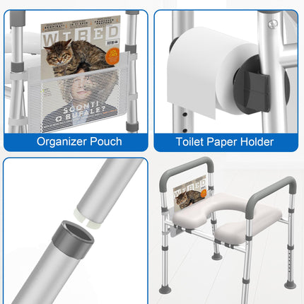 HOMLAND paaugstināts tualetes sēdeklis ar rokturiem, paaugstināts tualetes sēdeklis senioriem ar regulējamu augstumu un platumu, paaugstināts tualetes sēdeklis vecāka gadagājuma cilvēkiem, grūtniecēm, piemērots jebkurai tualetei