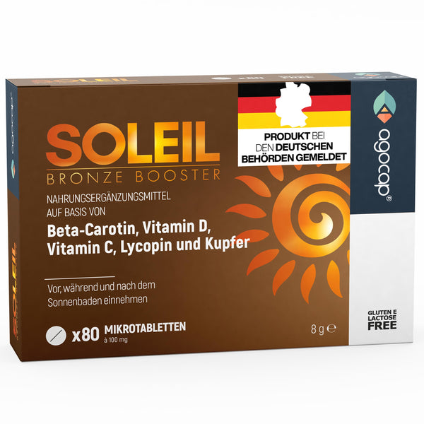 SOLEIL, iedeguma kapsulas ar beta karotīnu dabīgam iedegumam – 2 vienā paštonējošais līdzeklis – efektīva aizsardzība pret sauli ar augstu beta karotīna devu – ar C, E, D vitamīniem, selēnu un varu – 80 tabletes