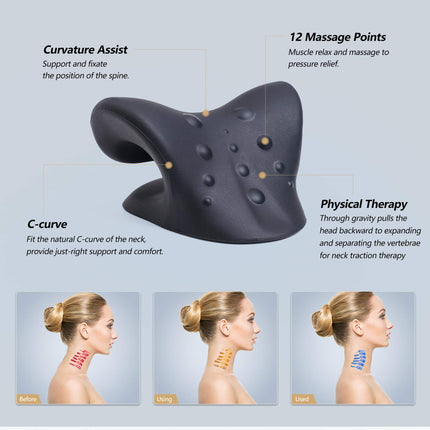 Cozyhealth kakla un plecu masieris, kakla nestuves kakla sāpju mazināšanai, kakla nestuves, chiropractic spilvens kakla mugurkaula relaksācijas spilvenam (melns)