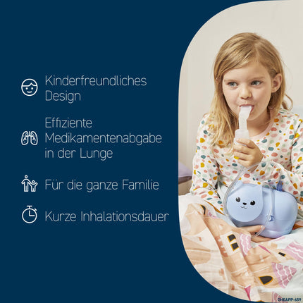 OMRON Nami Cat bērniem draudzīgs inhalators bērniem; efektīvs inhalators klepus un saaukstēšanās, bronhīta, astmas un saaukstēšanās ārstēšanai; Inhalators ar augstas kvalitātes piederumiem
