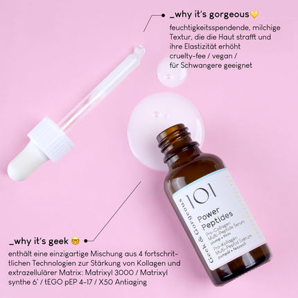 Geek &amp; Gorgeous Power Peptides serums – Ļoti efektīvs pretnovecošanās serums ar multipeptīdiem – Nostiprina ādu, samazina grumbas un uzlabo elastību – Veicina kolagēna ražošanu – 30 ml