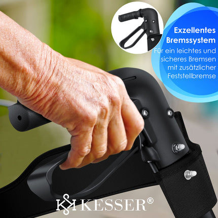 KESSER alumīnija rollatora komplekts, viegls ceļojumu rollators ar pilnu aprīkojumu, trīsvirzienu salokāms stumbram, ceļošanai un lidojumam, regulējams augstums, josta, spieķa turētājs, staigāšanas rāmis, staigāšanas palīglīdzeklis