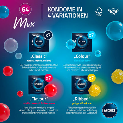 My.Size Mix prezervatīvi, 6. izmērs, 64 mm, liels iepakojums, 28 gabali