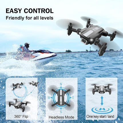 Wipkviey T25 drons ar 1080p kameru, salokāmi mini droni iesācējiem un pieaugušajiem, FPV RC kvadrokopters ar 2 baterijām, WiFi pārraide, bezgalvas režīms, gravitācijas kontrole