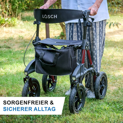 TABAS salokāms un viegls rollators ar sēdekli | Cenas/veiktspējas uzvarētājs | Āra rollators ar pneimatiskajām riepām, sēdekļa un muguras siksnu, somas un spieķa turētāju | Rollators senioriem | Lösch Reha palīglīdzekļi staigāšanai