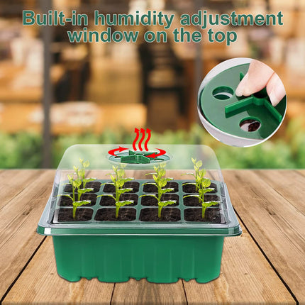 OPAHUTER iekštelpu siltumnīcas pavairotājs, 5 sēklu sākuma paplāšu pavairošanas kaste ar mitrumu regulējamiem kupolveida vākiem, audzēšanas paplātes sēklām, 12 šūnas paplātē