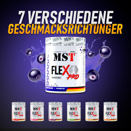 MST® Nutrition Flex Pro pulveris – kolagēns, MSM, glikozamīns, hondroitīns un hialuronskābe – augstas kvalitātes formula – ražots Vācijā (420 g, upeņu)