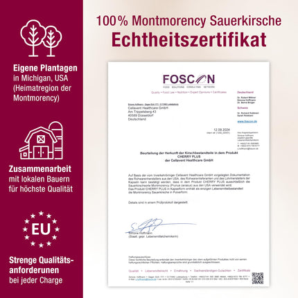 ASV Montmorency skābo ķiršu kapsulas – augsta skābo ķiršu ekstrakta deva – 55 000 mg dienā – Cherry PLUS