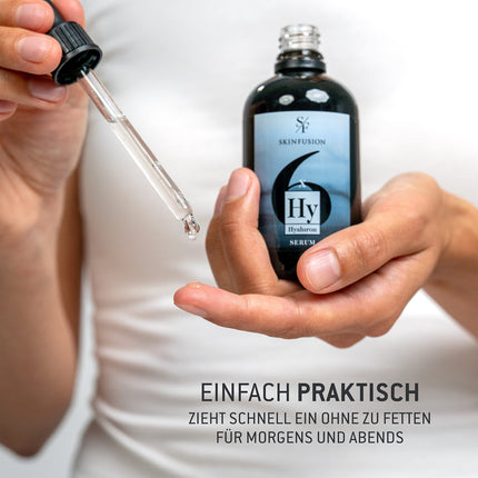 SKINFUSION 6-kārtīgs Bio Hyaluron Serum augstas devas 100 ml – vegāns multihialuronskābes komplekss ar pastiprinošām sastāvdaļām, piemēram, bioglikomannānu, alveju, urīnvielu – tīra, mitrinoša kopšana, efektivitātes uzvarētājs