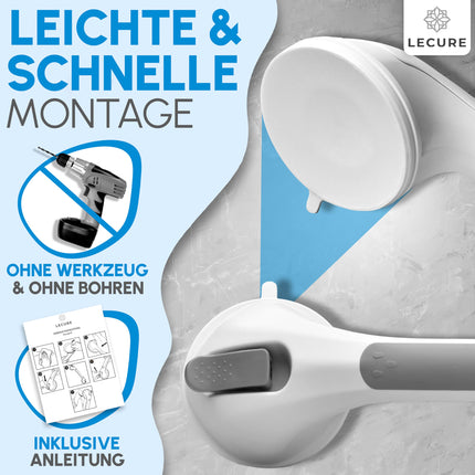 LECURE® dušas rokturis [2 daļas] Urbšana nav nepieciešama - īpaši izturīgs dušas un vannas rokturis ar piesūcekni - ideāli piemērots senioriem un cilvēkiem ar fiziskām invaliditāti [110 kg celtspēja]