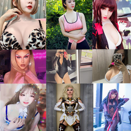 QIAOYIQIAO silikona viltus krūtis BG kauss reālistiskas krūšu formas silikona krūšu plāksnes viltus krūtis Cosplay transvestītu drag karalienei (krēms, B kausa silikona pildviela)