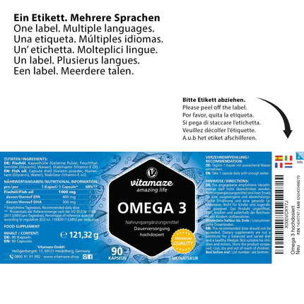 Omega 3 kapsulas, augsta deva, 400 mg EPA un 300 mg DHA triglicerīdu veidā 3 mēnešiem, 1 kapsula dienā, 1000 mg zivju eļļas no ilgtspējīgas zvejas, visaugstākā biopieejamība, ražots Vācijā