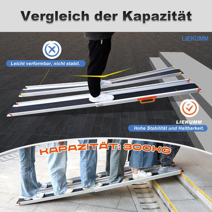 LIEKUMM 2 x 138–244 cm ratiņkrēslu rampa, 300 kg kravnesība ratiņkrēslu rampa mājām, pakāpieniem, apmalēm, izturīga teleskopiska rampa elektriskajiem ratiņkrēsliem, velosipēdiem