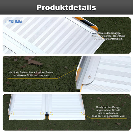 LIEKUMM 60 x 76 cm salokāma ratiņkrēsla rampa, 450 kg ietilpība, pretslīdes alumīnija sliekšņa rampa ratiņkrēsla lietotājiem, kāpnes, durvis, pārvietošanās skrejriteņi