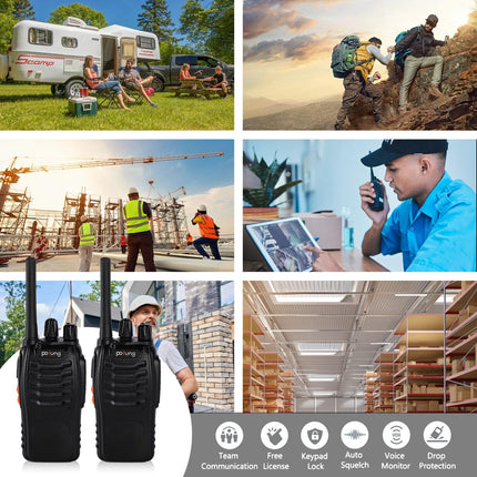 pofung rācijas profesionālās rācijas PMR446 baofeng Talkies 88E/888S rokas rotaļu rācija, rācija ar LED lukturīti un austiņām, USB savienojumu (2 gab.), 94*45*30mm, melnas