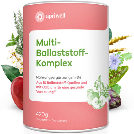 Daudzšķiedru komplekss | 10 augstākās kvalitātes šķiedrvielas un kalcijs | Gremošana, zarnu flora, imūnsistēma, holesterīns un cukura līmenis asinīs | vegāns, bez glutēna, bez laktozes | 420 g pulvera