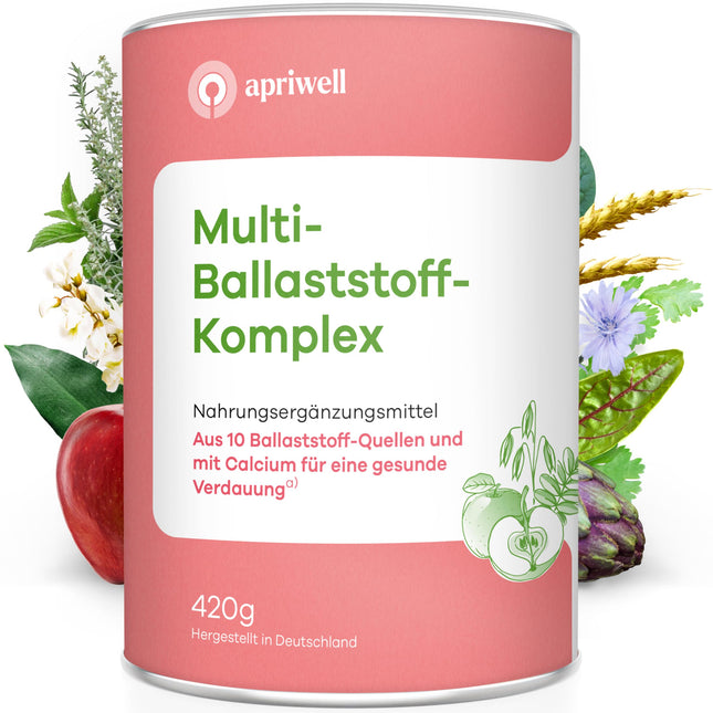 Daudzšķiedru komplekss | 10 augstākās kvalitātes šķiedrvielas un kalcijs | Gremošana, zarnu flora, imūnsistēma, holesterīns un cukura līmenis asinīs | vegāns, bez glutēna, bez laktozes | 420 g pulvera