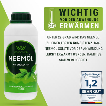 WENDOWERK® Nīma eļļa [1000 ml] - Komplektā ietilpst smidzināšanas pudele un mērtrauks - Nīma eļļa ar emulgatoru tiešai lietošanai - Nīma eļļa dabīgai augu kopšanai lietošanai iekštelpās un ārā