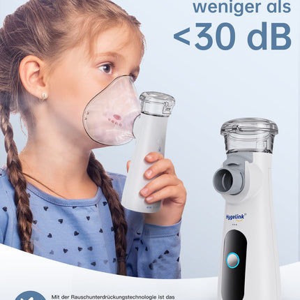 Hygelink inhalatora komplekts bērniem un pieaugušajiem, pārnēsājams inhalators elpceļu slimībām, 2 stundu ilgs darbības laiks, 30 dB kluss, ar iemutni un 2 maskām