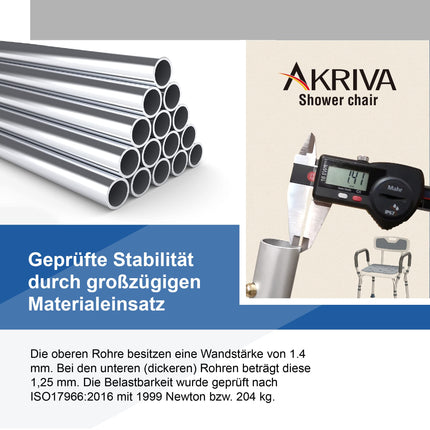Akriva Comfort dušas sēdeklis ar atzveltni - regulējams augstums vannas krēslam - neslīdošs dušas sēdeklis - dušas krēsls ar dušas galvas turētāju (Comfort Plus)