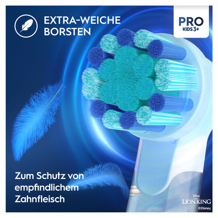 Oral-B Pro Kids Lion King elektriskā zobu birste bērniem no 3 gadu vecuma, ieskaitot Sensitive+ režīmu zobu kopšanai, īpaši mīksti sariņi, 1 birstes galviņa, 1 ceļojumu maciņš, balta/sarkana