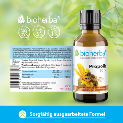 Propolisa pilieni bezalkoholiski – 50 ml tinktūra ar B6 vitamīnu – augu izcelsmes uztura bagātinātājs no BIOHERBA PZN 17187037
