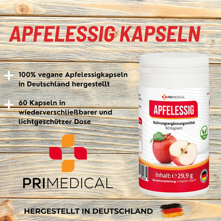 ĀBOLU SIDRA ETIĶA KAPSULAS Vegānas ar B6 vitamīnu, B12 vitamīnu, folskābi un biotīnu Primedical 1 x 60 kapsulas