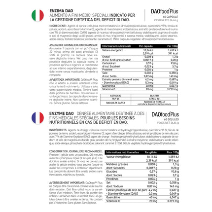 DR Healthcare Plus — uztura bagātinātājs DAO deficīta/histamīna nepanesības gadījumā — 60 efektīvas, viegli sagremojamas, zarnās šķīstošās kapsulas — gremošanas enzīmi — DAO enzīms, kvercetīns un C vitamīns.