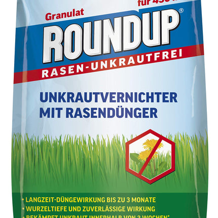 Roundup zāliena mēslojums bez nezālēm, 9 kg, 2-in-1, nezāļu iznīcinātājs plus mēslojums ar 100 dienu ilgstošu iedarbību 450 m² platībai