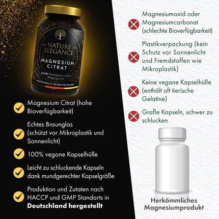 NEOLYMP magnija citrāta kapsulas ar augstu devu - 360 mg elementārā magnija vienā devā - ražots Vācijā - vegāns, laboratorijā pārbaudīts un ilgtspējīgs brūnais stikls (magnija citrāts 180 kapsulas)