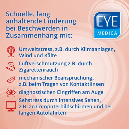EyeMedica Irritated + Reddened acu pilieni saspringtu acu simptomu mazināšanai, rūpējas par apsārtušām, iekaisušām un sausām acīm, piemēroti kontaktlēcu lietotājiem, 1 x 10 ml