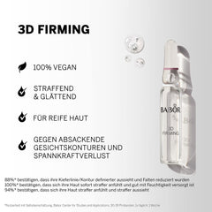 BABOR 3D nostiprinoša, pretnovecošanās seruma ampulas sejai, ar hialuronskābi lielākam tvirtumam, vegāniska formula, ampulu koncentrāti, 7 x 2 ml atsvaidzinoša