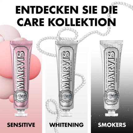 Marvis Whitening Mint zobu pasta, 85 ml, Balinoša zobu pasta veicina dabisku zobu balināšanu, zobu pasta noņem aplikumu un nodrošina ilgstošu svaigumu.