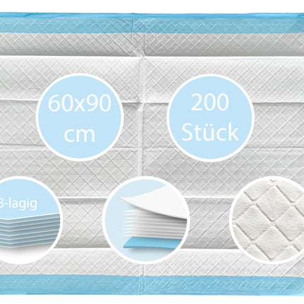 TIGA-MED medicīniskie ieliktņi 60x90cm | 8 slāņu | 200 gabali | Treniņu spilventiņi | Pārtinamie paklājiņi mazuļiem | Vienreizējās lietošanas pacientu kartes | Nesaturēšanas ieliktņi | Kucēnu spilventiņi
