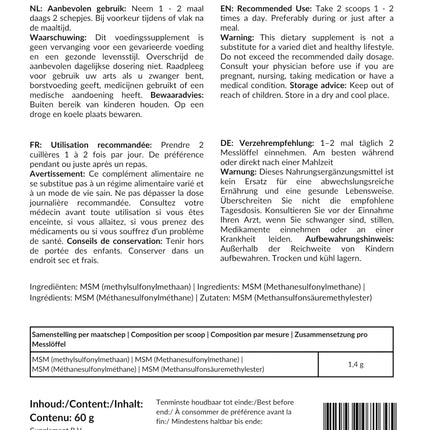 Cupplement MSM pulveris 60 grami bezmaksas mērkarote - MSM uztura bagātinātāji - bez pulvera, 1000 mg, želeja vai tabletes - tīrs - MSM - superēdiens - pretnovecošanās līdzeklis - MSM pulveris - augsta deva - zirgiem