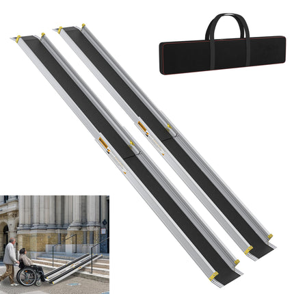 YRHome 2X teleskopiskā ratiņkrēslu rampa 107–183 cm regulējama teleskopiskā rampa ar neslīdošu un pārnēsājamu teleskopisko rampu līdz 300 kg manuāliem ratiņkrēsliem, alumīnija rampa kāpnēm un sliekšņiem