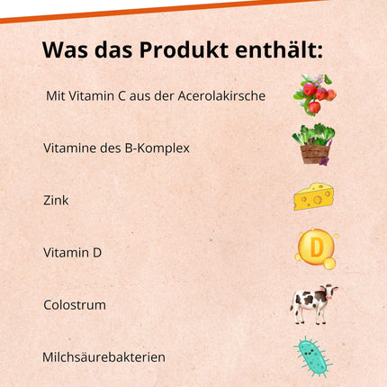 Dr. Wolz KinderImmun* 65 g pulveris - aktīvais komplekss imūnsistēmai* un augšanai** - imūnkomplekss ar C vitamīnu no acerola ķiršiem - vitamīni, minerālvielas un mikroelementi - veģetārs