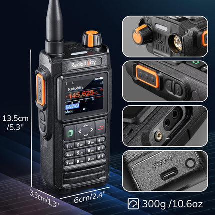 Radioddity GA-5WB IP67 rokas divvirzienu rācija, divu joslu amatieru rācija ar tāldarbības rādiusa programmēšanu, gaisa joslas diapazons, krāsu ekrāns, GPS un APRS, USB uzlādējama ar 2600mAh akumulatoru