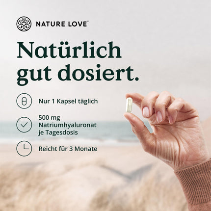 NATURE LOVE® hialuronskābes kapsulas ar cinku - augsta deva ar 500 mg - ādai, matiem un nagiem - 90 hialuronskābes kapsulas - vegānas, laboratoriski pārbaudītas, bez piedevām un ražotas Vācijā
