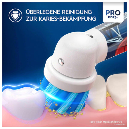 Oral-B Pro Kids Spiderman elektriskā zobu birste bērniem no 3 gadu vecuma, ieskaitot Sensitive+ režīmu zobu kopšanai, īpaši mīksti sariņi, 1 birstes galviņa, 4 uzlīmes, zila/sarkana