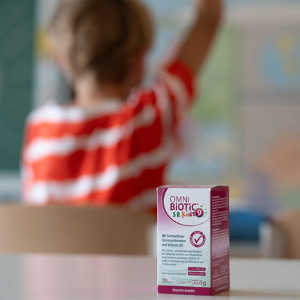 OMNi BiOTiC SR-9 bērniem | 28 nūjiņas | 9 baktēriju celmi | Kūst tieši uz mēles | Vegāns | Bez glutēna | Bez laktozes
