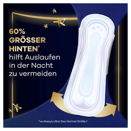Always Ultra higiēniskās paketes sievietēm, 5. izmērs, Secure Night Extra, 64 higiēniskās paketes ar spārniņiem (4 x 16 gab.), daudzpakā, plānas un īpaši absorbējošas, neitralizē smakas un aizsargā pret noplūdēm