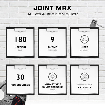 Joint Max Ultra kapsulas - 180 kapsulas - Augstas devas locītavu uztura bagātinātājs ar glikozamīnu, MSM, hondroitīnu, Cissus Quadrangularis, vīraka ekstraktu, hialuronskābi, ingveru, bromelaīnu