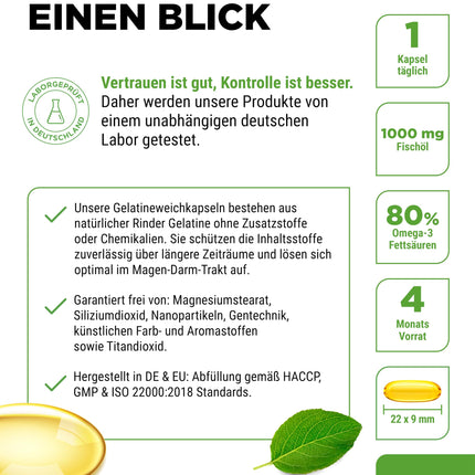 Augstākās kvalitātes Omega 3 ar 80% taukskābēm - 120 kapsulas - 1000 mg zivju eļļas vienā kapsulā ar EPA un DHA - Triglicerīdu veidā - Rūpīgi attīrīts no ilgtspējīgas zvejas
