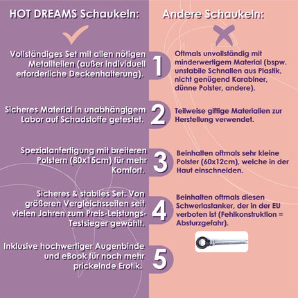 HOT DREAMS® 2-in-1 mīlas šūpoles durvīm un griestiem – Luksusa seksa šūpoles pāriem līdz 200 kg | Polsterēts, regulējams, ērts | Durvju vēršanas sekss | Erotiskas šūpoles pieaugušajiem (bez kronšteina)