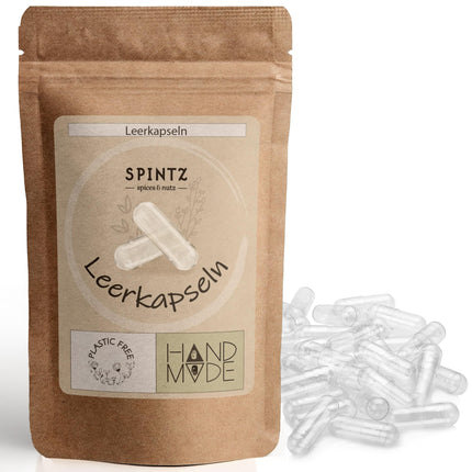 SPINTZ vegāniskās HPMC tukšās kapsulas, izmērs 00 (250 gab.) | Neatkarīgi pārbaudīts laboratorijā | Bez plastmasas un ilgtspējīgi iepakots | 100% augu celuloze, bez ĢMO, bez alergēniem, caurspīdīga