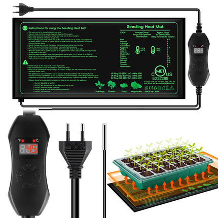 Verdenu siltuma paklājiņš augu sildīšanas paklājiņš, 25 * 52 cm sildīšanas paklājiņš ar digitālā termostata regulatora kombinēto komplektu, pavairošanas sildīšanas paklājiņš augu dīgšanai, iekštelpu siltumnīcas pavairotājs, siltumnīca