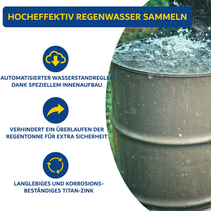 SÜDMETALL - 3-vienā cinka lietus ūdens savācējs un lapu savācējs 100 mm pilna sistēma - Īpaši augsta ūdens atdeve, apm. 95% - Notekcaurules/drenāžas caurules kombinācija, kas sastāv no ūdens savācēja, lietus caurules atloka un lapu uztvērēja
