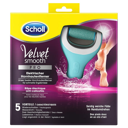 Scholl Velvet Smooth elektriskais tulznu noņemšanas rīks Pro – tulznu noņemšanai gan uz mitrām, gan sausām pēdām – uzlādējams – 1 ierīce + uzlādes stacija (1 iepakojums)