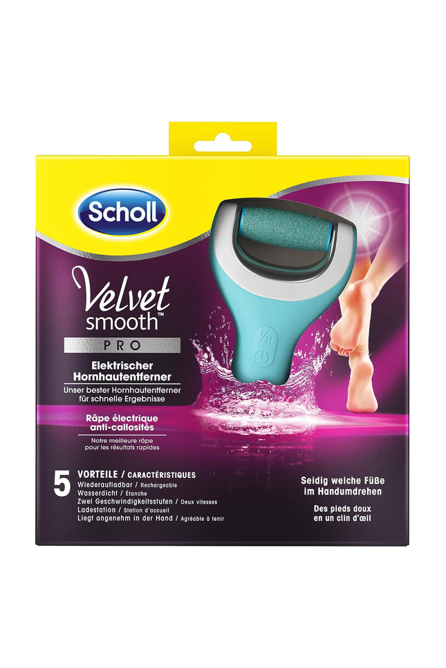 Scholl Velvet Smooth elektriskais tulznu noņemšanas rīks Pro – tulznu noņemšanai gan uz mitrām, gan sausām pēdām – uzlādējams – 1 ierīce + uzlādes stacija (1 iepakojums)